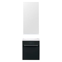 Differnz Tight badmeubelset met spiegel, planchet en wastafel met kraangat rechts 40 x 22 x 48 cm, zwart