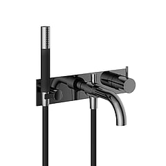 Hotbath Cobber afbouwdeel inbouwbadmengkraan met automatische omstelinrichting, staafhanddouche en doucheslang, zwart chroom