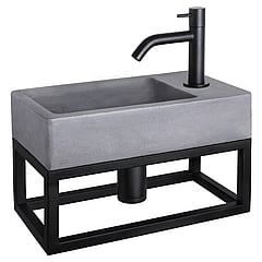 Differnz Force fonteinset met handdoekrek en gebogen kraan mat zwart 40 x 22 x 9 cm, beton donkergrijs