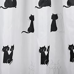 Differnz Cats douchegordijn met verzwaarde onderzoom 180 x 200 cm, zwart/wit