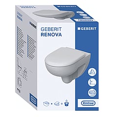 Geberit Renova wc-pack, wandcloset 54 cm met Rimfree en diepspoel, met Softclose- en Quick Release-zitting, wit