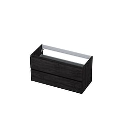 INK® wastafelonderkast 2 laden greeploos met houten keerlijst 100x45x52cm, houtskool eiken
