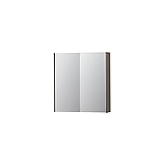 INK SPK2 spiegelkast met 2 dubbelzijdige spiegeldeuren, 2 verstelbare glazen planchetten, stopcontact en schakelaar 70 x 14 x 73 cm, mat taupe