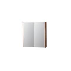INK SPK2 spiegelkast met 2 dubbelzijdige spiegeldeuren, 2 verstelbare glazen planchetten, stopcontact en schakelaar 70 x 14 x 73 cm, noten