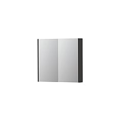 INK SPK2 spiegelkast met 2 dubbelzijdige spiegeldeuren, 2 verstelbare glazen planchetten, stopcontact en schakelaar 80 x 14 x 73 cm, hoogglans antraciet