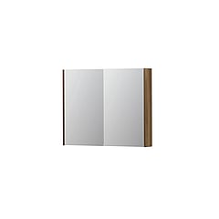 INK SPK2 spiegelkast met 2 dubbelzijdige spiegeldeuren, 2 verstelbare glazen planchetten, stopcontact en schakelaar 90 x 14 x 73 cm, massief eiken aqua