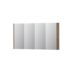 INK SPK2 spiegelkast met 4 dubbelzijdige spiegeldeuren, 4 verstelbare glazen planchetten, stopcontact en schakelaar 140 x 14 x 73 cm, naturel eiken