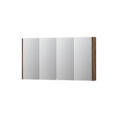 INK SPK2 spiegelkast met 4 dubbelzijdige spiegeldeuren, 4 verstelbare glazen planchetten, stopcontact en schakelaar 140 x 14 x 73 cm, noten