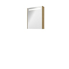 Proline Premium spiegelkast met spiegels aan binnen- en buitenzijde, geïntegreerde LED-verlichting en 1 deur 60 x 60 x 14 cm, ideal oak