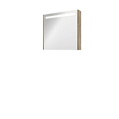 Proline Premium spiegelkast met spiegels aan binnen- en buitenzijde, geïntegreerde LED-verlichting en 2 deuren 80 x 60 x 14 cm, raw oak