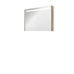 Proline Premium spiegelkast met spiegels aan binnen- en buitenzijde, geïntegreerde LED-verlichting en 2 deuren 100 x 60 x 14 cm, raw oak
