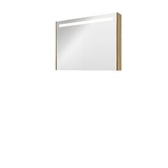 Proline Premium spiegelkast met spiegels aan binnen- en buitenzijde, geïntegreerde LED-verlichting en 2 deuren 100 x 60 x 14 cm, ideal oak