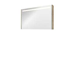 Proline Premium spiegelkast met spiegels aan binnen- en buitenzijde, geïntegreerde LED-verlichting en 2 deuren 120 x 60 x 14 cm, raw oak