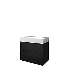Proline Porselein Loft badmeubelset met wastafelonderkast met 2 lades en porseleinen wastafel zonder kraangat 80 x 62 x 46 cm, mat zwart