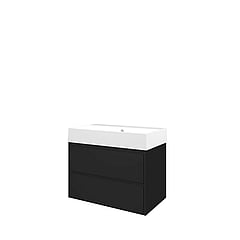 Proline Porselein Loft badmeubelset met wastafelonderkast met 2 lades en porseleinen wastafel met 1 kraangat 80 x 62 x 46 cm, mat zwart