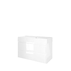 Proline Porselein Loft badmeubelset met wastafelonderkast met 2 lades en porseleinen wastafel zonder kraangat 100 x 62 x 46 cm, glans wit
