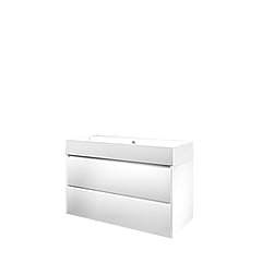 Proline Porselein Loft badmeubelset met wastafelonderkast met 2 lades en porseleinen wastafel zonder kraangat 100 x 62 x 46 cm, mat wit