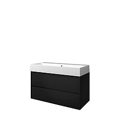Proline Porselein Loft badmeubelset met wastafelonderkast met 2 lades en porseleinen wastafel zonder kraangat 100 x 62 x 46 cm, mat zwart