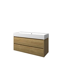 Proline Porselein Loft badmeubelset met wastafelonderkast met 2 lades en porseleinen wastafel zonder kraangat 120 x 62 x 46 cm, ideal oak