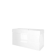 Proline Porselein Loft badmeubelset met wastafelonderkast met 2 lades en porseleinen wastafel zonder kraangat 120 x 62 x 46 cm, glans wit