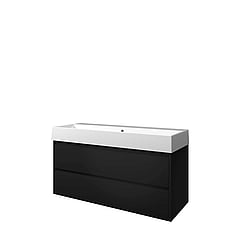 Proline Porselein Loft badmeubelset met wastafelonderkast met 2 lades en porseleinen wastafel zonder kraangat 120 x 62 x 46 cm, mat zwart