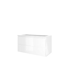 Proline polystone Elegant badmeubelset met wastafelonderkast met 2 lades en polystone wastafel met 2 kraangaten 100 x 54,5 x 46 cm, glanzend wit / mat wit
