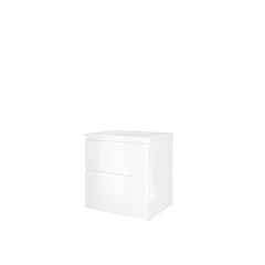 Proline polystone Elegant badmeubelset met wastafelonderkast met 2 asymmetrische lades en polystone wastafel zonder kraangat 60 x 62,5 x 46 cm, glanzend wit / glanzend wit