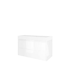 Proline polystone Loft badmeubelset met wastafelonderkast met 2 lades en polystone wastafel zonder kraangat 100 x 62 x 46 cm, glanzend wit / mat wit