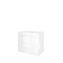Proline polystone Loft badmeubelset met wastafelonderkast met 2 asymmetrische lades en polystone wastafel zonder kraangat 80 x70 x 46 cm, glanzend wit / glanzend wit