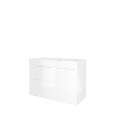 Proline polystone Loft badmeubelset met wastafelonderkast met 2 asymmetrische lades en polystone wastafel zonder kraangat 100 x 70 x 46 cm, glanzend wit / glanzend wit
