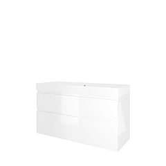Proline polystone Loft badmeubelset met wastafelonderkast met 2 asymmetrische lades en polystone wastafel zonder kraangat 120 x 70 x 46 cm, glanzend wit / mat wit