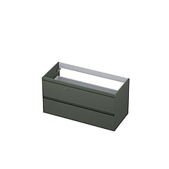 INK® wastafelonderkast 2 laden greeploos gelakt 100x45x52cm, mat beton groen