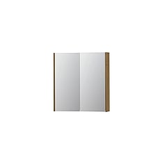 INK SPK2 spiegelkast met 2 dubbelzijdige spiegeldeuren, 2 verstelbare glazen planchetten, stopcontact en schakelaar 70 x 14 x 73 cm, fineer natur