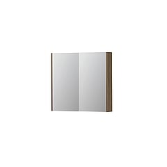 INK® SPK2 spiegelkast met 2 dubbelzijdige spiegeldeuren, 2 verstelbare glazen planchetten, stopcontact en schakelaar 80 x 14 x 73 cm, zuiver eiken