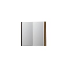 INK SPK2 spiegelkast met 2 dubbelzijdige spiegeldeuren, 2 verstelbare glazen planchetten, stopcontact en schakelaar 80 x 14 x 73 cm, massief eiken ash grey