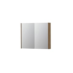 INK SPK2 spiegelkast met 2 dubbelzijdige spiegeldeuren, 2 verstelbare glazen planchetten, stopcontact en schakelaar 90 x 14 x 73 cm, fineer ash grey
