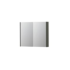INK SPK2 spiegelkast met 2 dubbelzijdige spiegeldeuren, 2 verstelbare glazen planchetten, stopcontact en schakelaar 90 x 14 x 73 cm, mat beton groen