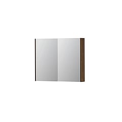INK SPK2 spiegelkast met 2 dubbelzijdige spiegeldeuren, 2 verstelbare glazen planchetten, stopcontact en schakelaar 90 x 14 x 73 cm, massief eiken chocolate