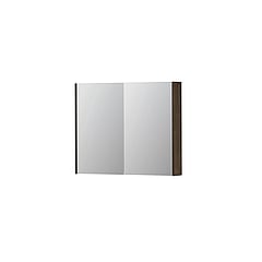 INK SPK2 spiegelkast met 2 dubbelzijdige spiegeldeuren, 2 verstelbare glazen planchetten, stopcontact en schakelaar 90 x 14 x 73 cm, massief eiken charcoal