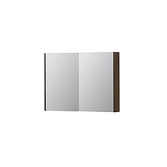 INK SPK2 spiegelkast met 2 dubbelzijdige spiegeldeuren, 4 verstelbare glazen planchetten, stopcontact en schakelaar 100 x 14 x 73 cm, fineer chocolate