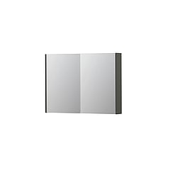 INK SPK2 spiegelkast met 2 dubbelzijdige spiegeldeuren, 4 verstelbare glazen planchetten, stopcontact en schakelaar 100 x 14 x 73 cm, mat beton groen