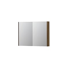 INK® SPK2 spiegelkast met 2 dubbelzijdige spiegeldeuren, 4 verstelbare glazen planchetten, stopcontact en schakelaar 100 x 14 x 73 cm, massief eiken ash grey