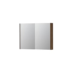 INK SPK2 spiegelkast met 2 dubbelzijdige spiegeldeuren, 4 verstelbare glazen planchetten, stopcontact en schakelaar 100 x 14 x 73 cm, massief eiken chocolate