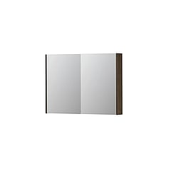 INK SPK2 spiegelkast met 2 dubbelzijdige spiegeldeuren, 4 verstelbare glazen planchetten, stopcontact en schakelaar 100 x 14 x 73 cm, massief eiken charcoal