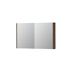 INK® SPK2 spiegelkast met 2 dubbelzijdige spiegeldeuren, 4 verstelbare glazen planchetten, stopcontact en schakelaar 120 x 14 x 73 cm, massief eiken chocolate
