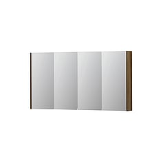 INK SPK2 spiegelkast met 4 dubbelzijdige spiegeldeuren, 4 verstelbare glazen planchetten, stopcontact en schakelaar 140 x 14 x 73 cm, massief eiken ash grey