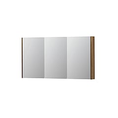 INK SPK2 spiegelkast met 3 dubbelzijdige spiegeldeuren, 6 verstelbare glazen planchetten, stopcontact en schakelaar 140 x 14 x 73 cm, massief eiken aqua