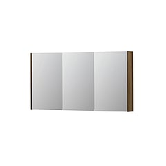 INK SPK2 spiegelkast met 3 dubbelzijdige spiegeldeuren, 6 verstelbare glazen planchetten, stopcontact en schakelaar 140 x 14 x 73 cm, massief eiken ash grey