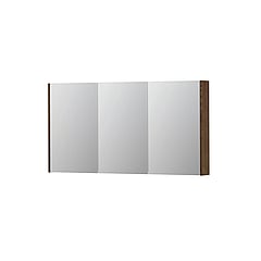 INK SPK2 spiegelkast met 3 dubbelzijdige spiegeldeuren, 6 verstelbare glazen planchetten, stopcontact en schakelaar 140 x 14 x 73 cm, massief eiken chocolate