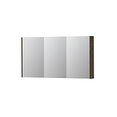 INK SPK2 spiegelkast met 3 dubbelzijdige spiegeldeuren, 6 verstelbare glazen planchetten, stopcontact en schakelaar 140 x 14 x 73 cm, massief eiken charcoal